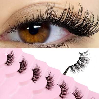 7 Pairs Natural Looking Cat Eye Elongating False Eyelashes, 3D Fluffy Curly Soft & Lightweight One-Piece Lashes For Beginners, Suitable For Dates And Travels