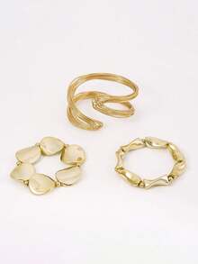 Set de 3 piezas de pulsera y brazalete de diseño asimétrico, adecuado para uso diario de mujeres, fiestas, regalos, joyería - Multicolor - Ver 4