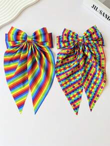 2个LGBTQ骄傲日彩虹条纹蝴蝶结发夹，适合海滩、派对、节日，甜美优雅的发饰，可搭配马尾辫或半扎发（夏季）、假日、旅行 - 彩色 - 查看 10