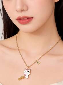 2pcs/Set Cute Kitty With Movable Tail Pendant Necklace, Gift For Daughter Or Best Friend - Multicolor - View 9