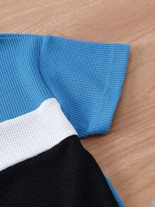 Young BoySummer Waffle Fabric Patchwork Contrast Color Casual Sports Set - Blue - View 5