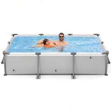 Goplus Above Ground Swimming Pool, 10'x6.8'x26'' Metal Frame Pool Set W/PVC Fabric, 3 Stoppers, Drainage Valve Connector, For Outdoor, Backyard, Garden, Patio (10' X 6.8' Rectangle, 978 Gal, Grey) - 10英尺 x 6.8英尺 長方形,978加侖,灰色 - 查看 9