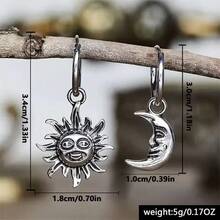 1 Đôi bông tai mặt dây chuyền hình mặt trời và mặt trăng kiểu Bohemian cổ điển, trang sức độc đáo dành cho nữ dự tiệc. - Bạc - Xem 2