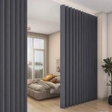 1pc Gray Oxford Cloth Crinkle Accordion Partition Curtain, Top Ring Installation, Thick And Smooth Fabric, Comes With Roller Rings, Room Divider Screen For Living Room, Study, Bedroom, Foldable Privacy Curtain, High-Temperature Setting Decorative Curtain - Charcoal Gray - View 9