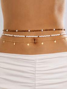 3pcs/Set Bohemian Style Resin Contrast Color Geometric Beaded Waist Chain, Suitable As Gift For Women On Beach Vacation - 27889-colour - View 2