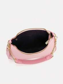 Crescent Underarm Shoulder Bag For Women PU Leather Letter Graphic Y2K Solid Color Pink Crossbody - 粉色 - 查看 4