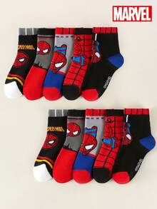 Marvel 漫威官方授权蜘蛛侠超级英雄袜子套装（1/3/5/10双装，随机图案），适合春夏日常穿着、上学和户外运动。 - 彩色 - 查看 5