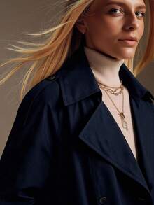 Chaqueta de mujer para otoño/invierno, con bolsillos con cordón prácticos, adecuada para el clima frío y los desplazamientos urbanos en primavera - Azul oscuro - Ver 3