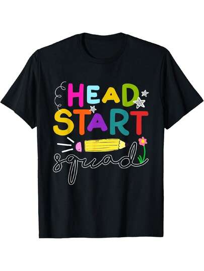 Camiseta Gráfica Head Start Squad para Hombre - Camiseta de Cuello Redondo de Algodón Suave y Corte Relajado con Diseño de Equipo de Regreso a Clases, Camiseta Negra Lavable a Máquina para Maestros y Estudiantes, Manga Corta Casual para Uso en Todas las Temporadas, playeras de hombre, ropa de hombre, camisas de hombre, playera de hombre