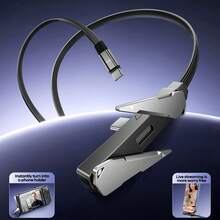 Cable de carga portátil con soporte, cable USB-C a USB-C, carga rápida de 240W, soporte incorporado para teléfono, cable trenzado duradero tipo C con soporte en forma de T de 90 grados - Negro - Ver 3