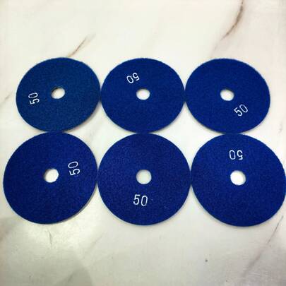 6 piezas Almohadillas de pulido de diamante de 4 pulgadas #50, discos de lijado en seco/húmedo de grado industrial para mármol/granito/cuarzo/piedra artificial/superficie de concreto, limpieza, renovación y pulido, compatibles con amoladora angular y pulidora pequeña