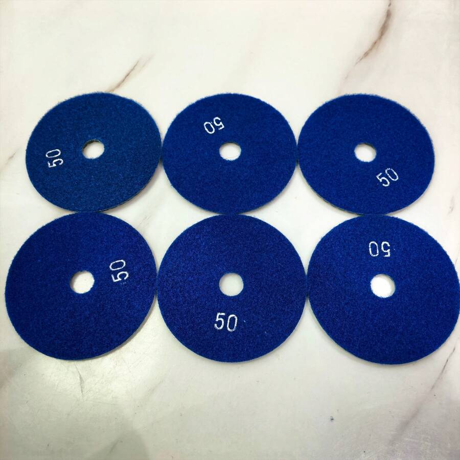 Bộ 6 miếng đệm đánh bóng kim cương #50 4 inch, đĩa mài ướt/khô cấp công nghiệp dùng để mài, làm sạch, tân trang và đánh bóng bề mặt đá cẩm thạch/đá granit/đá thạch anh/đá nhân tạo/bê tông, tương thích với máy mài góc và máy đánh bóng nhỏ. - 6PCS-50 - Xem 1