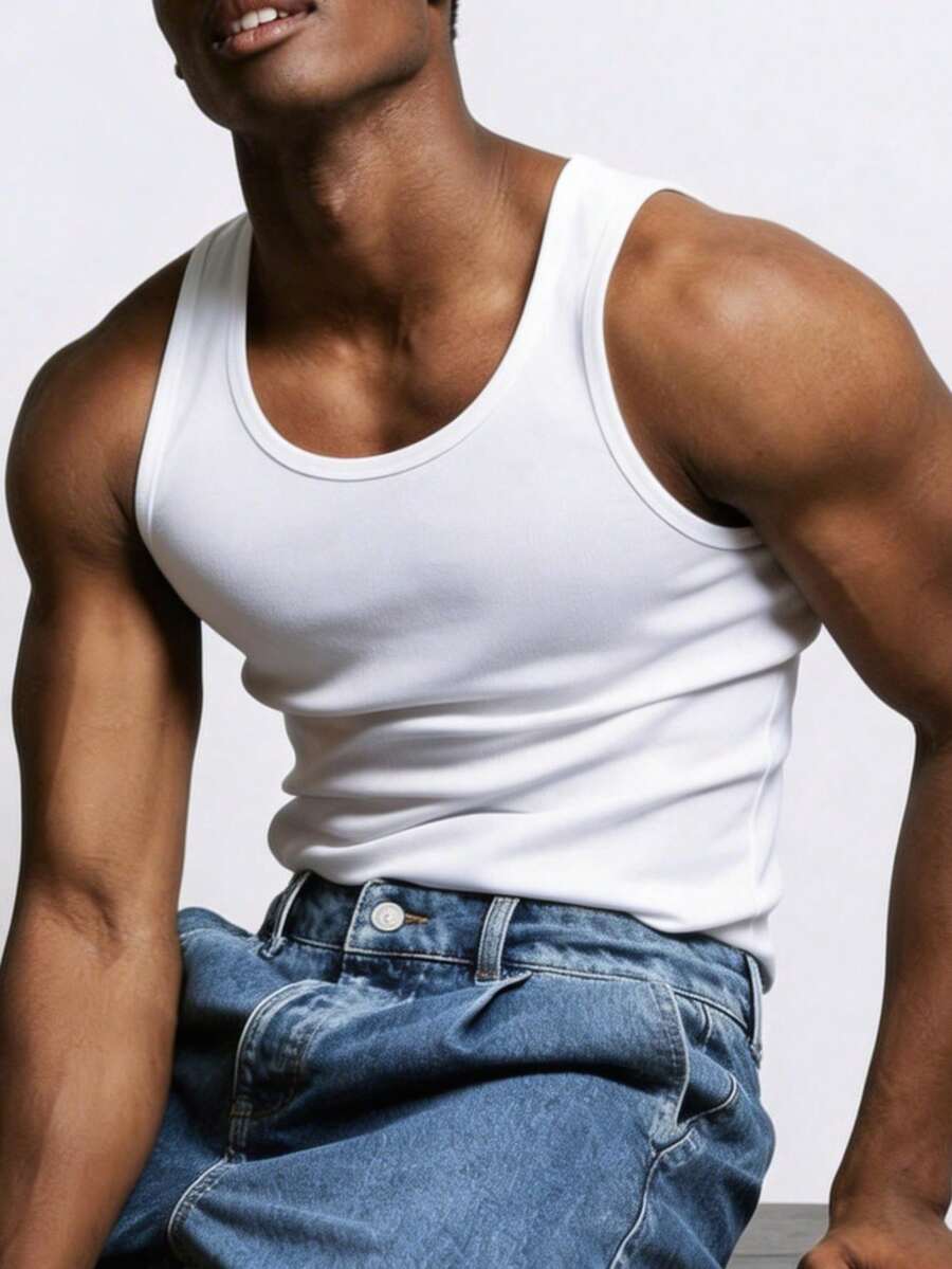 GRDR Men's Summer Sleeveless Slim Fit Tank Top, Suitable For Daily Wear And Casual Outings - White - View 1