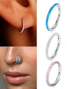 1 pezzo Anello a cerchio cerniera in acciaio inossidabile, ipoallergenico, 16G/18G/20G, per setto nasale, labbro, cartilagine, trago, elice, daith, rook, ecc., blu/rosa, 6mm/8mm/10mm, per lobo, ombelico, capezzolo, ecc., gioielli per piercing unisex - N016 - Visualizzare 2