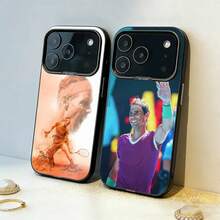 Funda para Teléfono Tenis R-Rafael N-Nadal para iPhone 17, 16, 15, 14, 13, 12, 11, Pro, MAX, Silicona Gris Mate, Cubierta Negra - Dorado - Ver 1