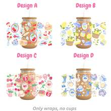 16oz Glass Cup Sleeve, Retro Countryside Style Cherry, Lemon, Blueberry Picnic, Countryside Style UV Protection DTF Cup Sleeve, Cute Countryside Style Fruit & Floral UV Protection DTF Cup Sleeve Fits Glass Cups, Bottles, Mugs, Waterproof UV Protection DTF Sticker Fits Notebooks, DIY Decoration, Water Bottles, Gift For Girl Friends - Rectangle - View 3