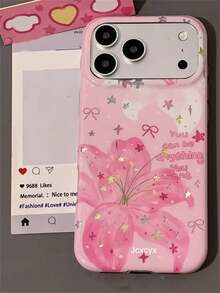 Spring Creative Cute Lily Flower Bow Phone Case For IPhone 17 Pro Max, 17 Pro, 17, 16 Pro Max, 16 Pro, 16, 15 Pro Max, 15 Pro, 14 Pro Max, 14 Pro, 13, 12 Pro Max, 11, 16, 15, 14 Plus, Y2K Cartoon Star Moon Laser Foil Pattern Protective Cover - Pink - View 4