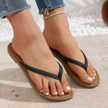 Dép xăng đan đế bằng màu đen cho nữ | Dép xăng đan thanh lịch cho nữ | Dép xăng đan mùa hè cho nữ | Dép xỏ ngón cho nữ | Dép lê | Dép xăng đan | Dép xăng đan hở mũi mùa hè thoải mái đi biển - màu đen - Xem 3