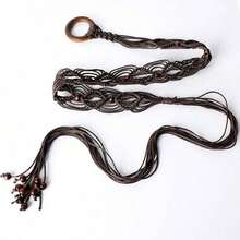 Multi-Color Bohemian Braided Wax Rope Belt With Wooden Circle, Retro Hollow Dress Belt Perfect For Spring, Summer & FallRandom Color Delivery - 彩色 - 查看 10