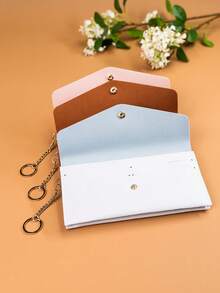 时尚简约长款钱包，带按扣链条钥匙扣卡包，适合日常使用 - 彩色 - 查看 10