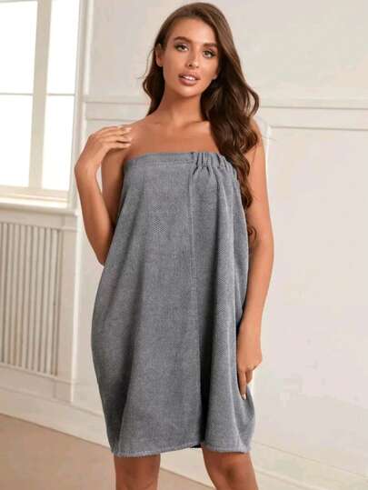 1 pieza Bata de baño para mujer, minimalista estilo europeo y americano, manga larga, nueva llegada de primavera/otoño, dulce y lindo talla pequeña/grande, longitud completa con lazo rosa, manga larga, delgada, unicolor, ropa de estar en casa