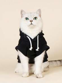 The 3estie 3eastie 1pc Polyester Solid Color Dopamine Series Comfortable Basic Sleeveless Hooded Sweatshirt, Suitable For Cats And Dogs Indoor And Outdoor - Black - View 3
