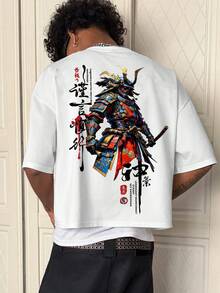 神秘暗黑图腾、太阳、月亮和星星卡片印花男士时尚宇宙神秘上衣男士休闲日常通勤时尚街头美元邮票字母印花短袖白色T恤，夏季 - 白色 - 查看 1