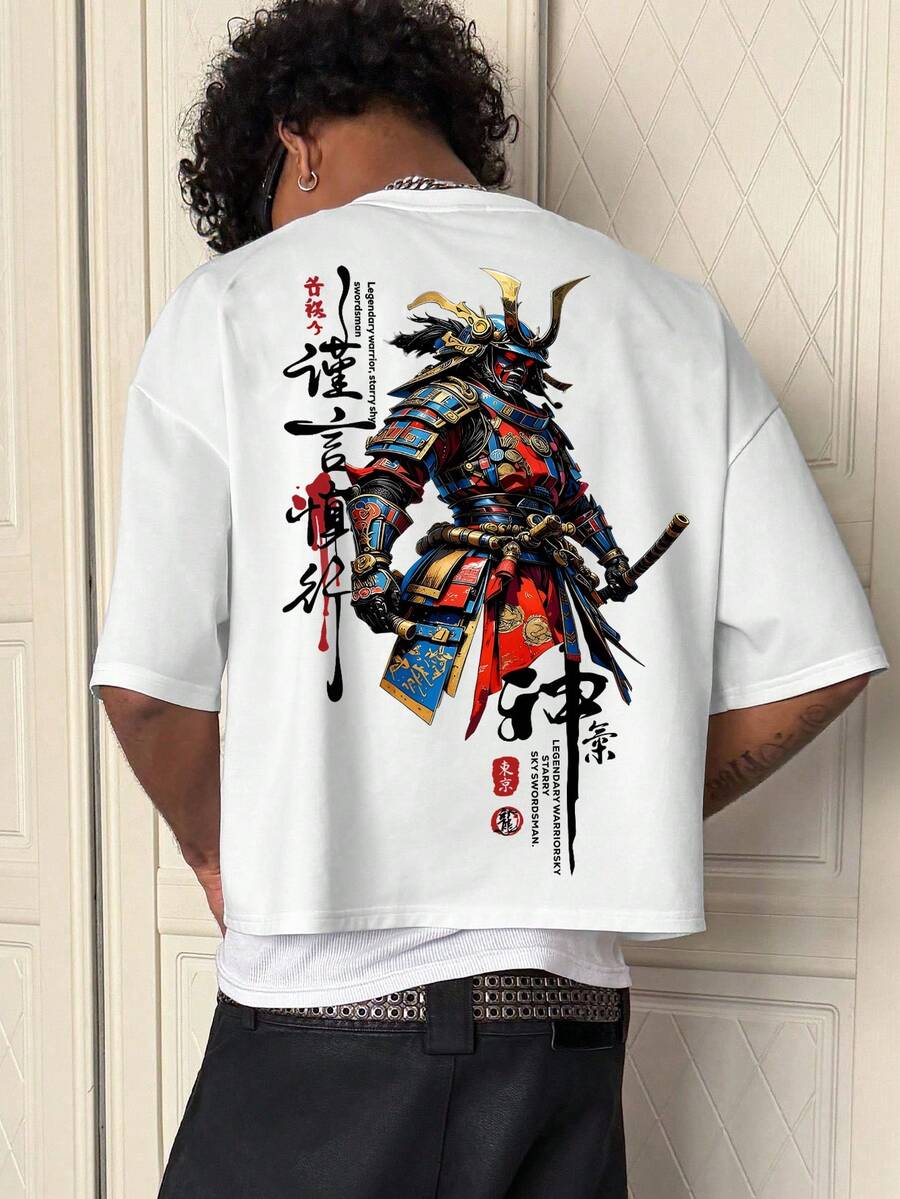 神秘暗黑图腾、太阳、月亮和星星卡片印花男士时尚宇宙神秘上衣男士休闲日常通勤时尚街头美元邮票字母印花短袖白色T恤，夏季 - 白色 - 查看 1