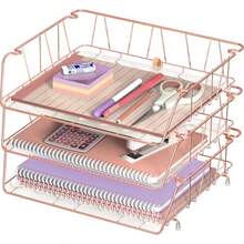 Simple Houseware - Bandeja apilable para documentos de entrada ancha con forro rejilla de alambre 3 paquetes oro rosa - Oro rosa - Ver 7