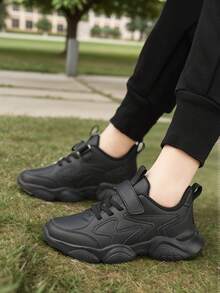 1 Đôi Giày Trẻ Em, Giày Thể Thao Mùa Xuân Mới, Màu Đen Trơn Chất Liệu PU Đế Dày Phối Màu, Giày Cổ Thấp Có Khóa Dán, Giày Thường Ngày Đi Học Cho Bé Trai và Bé Gái Tiểu Học, Giày Chạy Bộ Tập Luyện Ngoài Trời, Thích Hợp Cho Ngày Thiếu Nhi, Tết Nguyên Đán, Lễ Phục Sinh, Ngày Động và Các Ngày Lễ Khác. - màu đen - Xem 7