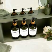 3 piezas de botellas dispensadoras recargables de champú, acondicionador y gel de baño con bomba, contenedor dispensador de loción de baño con etiquetas impermeables, accesorios de baño de 500ml/16.9oz - Multicolor - Ver 9