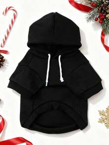 1pc Black Solid Color Korean Style Raglan Sleeve Simple Versatile Pet Hoodie, Warm And Comfortable Basic Cat/Dog Indoor/Outdoor Sweatshirt - Black - View 2