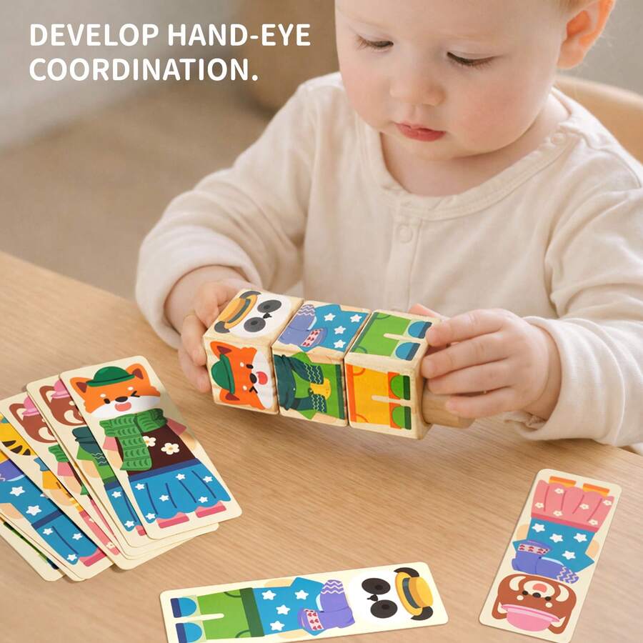 Children's Wooden Animal Dress-Up Building Blocks Educational Early ...