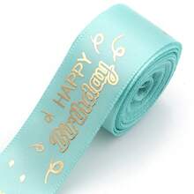 5 Yards/Roll English Foil Print Polyester Ribbon 1 Inch Wide, "Happy Birthday" Floral Birthday Party Colorful Packaging Decoration Ribbon, Cake Gift Box Scrapbooking - English Ribbon - View 15