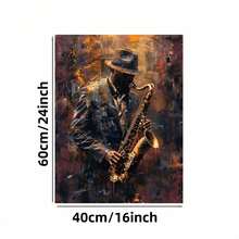 Enmarcado  plano 2D, 2D plano, 2D plano de 1 pieza  de un músico de jazz tocando el saxofón, póster de impresión de  de música abstracta moderna, perfecto para decorar salas de estar, dormitorios, oficinas y comedores, un regalo y decoración ideal - Enmarcado - Ver 7