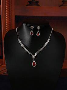 1 Set Gold-Tone Elegant Necklace And Earrings Jewelry Set, Fashion Simple Necklace Earrings Suit For Gala, Wedding, Birthday Party, Prom, Adult Ceremony, Alloy Crystal Bridal Accessories Valentine's Day Accessories - Silver - View 7