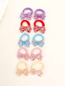 10个/包 可爱星星月亮发圈，女孩发饰，闪亮弹力发绳，甜美马尾发圈 - 彩色 - 查看 3