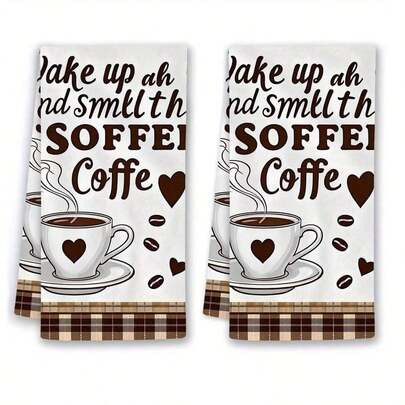 2件套心形咖啡杯厨房毛巾套装，优质厨房毛巾，趣味厨房毛巾，烹饪烘焙茶巾，洗碗布，超柔软高吸水性，送给朋友的温馨乔迁礼物，厨房配件，装饰品，家居用品，厨房必备，居家必备，旅行必备