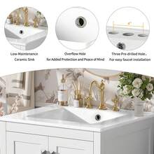 Mueble de baño blanco de 36" con lavabo de cerámica, puertas de cierre suave, dos estantes de almacenamiento y cajón dividido – Mueble de baño moderno con amplio espacio de almacenamiento - 48"+Blanco+2 Paquetes - Ver 9