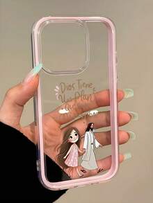 1 pieza Funda de teléfono a prueba de golpes de cobertura total de TPU personalizada con Jesús rosa sosteniendo la mano de una niña, compatible con Apple 17, 16, 15, 14, 13, 12, 11 Pro Max, Air y Series - Multicolor - Ver 2