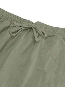 Men's Breathable Linen Loose Casual Sports Pants, Suitable Beach, Spring/Summer - xanh quân đội - Xem 4