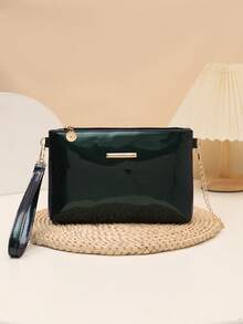 Mini PU Leather Minimalist Crystal Pearlescent Changeable Color Shoulder Handbag Crossbody Chain Bag - Teal Blue - View 3