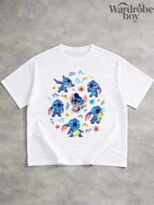 Disney Authorized Short Sleeved Printed T-Shirt, Stitch Printed T-Shirt,Graphic Tees, Cotton Graphic Tees,Funny Graphic Tees,Suitable For Family Travel And Vacation. Mother's Day T-Shirt, Suitable For Both Men And Women. Cotton T-Shirt, Comfortable And Breathable. - 白色的- - 查看 2