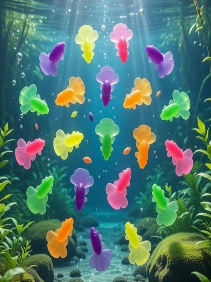5/10条装，仿真漂浮金鱼，外观逼真，非常适合水族箱装饰，附赠2个渔网。