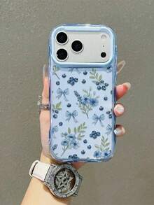 Ốp điện thoại chống sốc họa tiết nơ xanh và quả việt quất dễ thương, in hình cho iPhone 17 Pro, 14, 15, 13, 12, 11 - Màu xanh lam - Xem 2