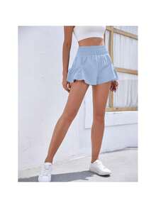 Women's Fitness Running Quick Drying Women's High Waisted Shorts With Pockets - 藍色 - 查看 3