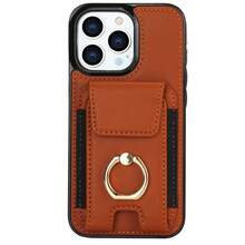 适用于 17 Air 17E 16E 16 15 14 13 12 11 Pro X XS Max XR 8 7 Plus SE 5G 2022 2020 SE3 SE2 的 PU 人造革钱包式手机壳，带支架、卡槽、指环支架。 - 棕色 - 查看 22