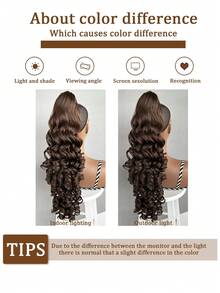 24 Inch Dark Brown Deep Wave Clip-In Ponytail Hair Extension - Heat Resistant Synthetic Fiber, Natural Curly Hair Styling Accessory, Suitable For Women's Daily Use, Daily Hairstyle Styling Accessory, Voluminous Curly Heat Resistant Fiber Wig - Coffee Brown - View 7
