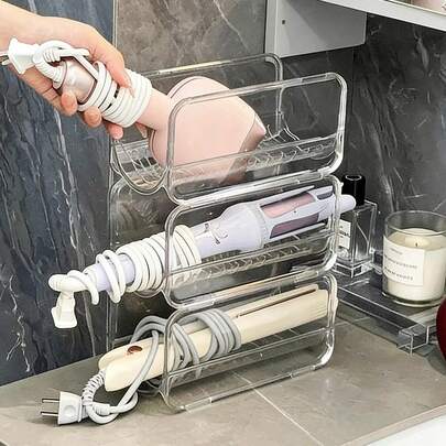 1pc Transparent Acrylic Desktop Storage Rack, Suitable For Storing Hair Dryers, Curling Irons, And Beauty Tools In Bathroom Dressing Tables, Bathroom And Household Space Saving Organizing Racks, Making Full Use Of Space, Acrylic Transparent Display Rack, Bathroom Supplies, Bathroom Accessories, Household Items, Kitchen Supplies, Kitchen Accessories, Home Decoration, Holiday Decoration, Household Essentials, Bathroom Essentials, Gifts For Women, Gifts For Men