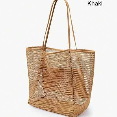 1个网眼沙滩手提袋，户外活动旅行收纳袋，化妆品、护肤品、度假收纳袋，大容量化妆品收纳盒，可装口红、化妆刷、护肤品、手机、硬币、小物件，适合居家、送礼、节日、万圣节、圣诞节，波西米亚风化妆包